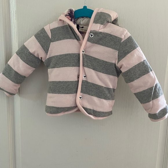 Burt's Bees Baby Pink and Gray Striped Hoodie - Picture 1 of 3